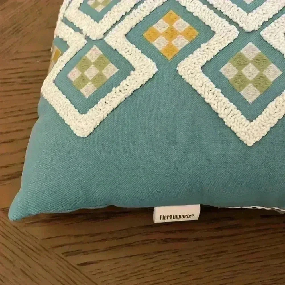 Pier 1 Imports indoor outdoor Lucky Dice Blue Lumbar Pillow 18” by 12”